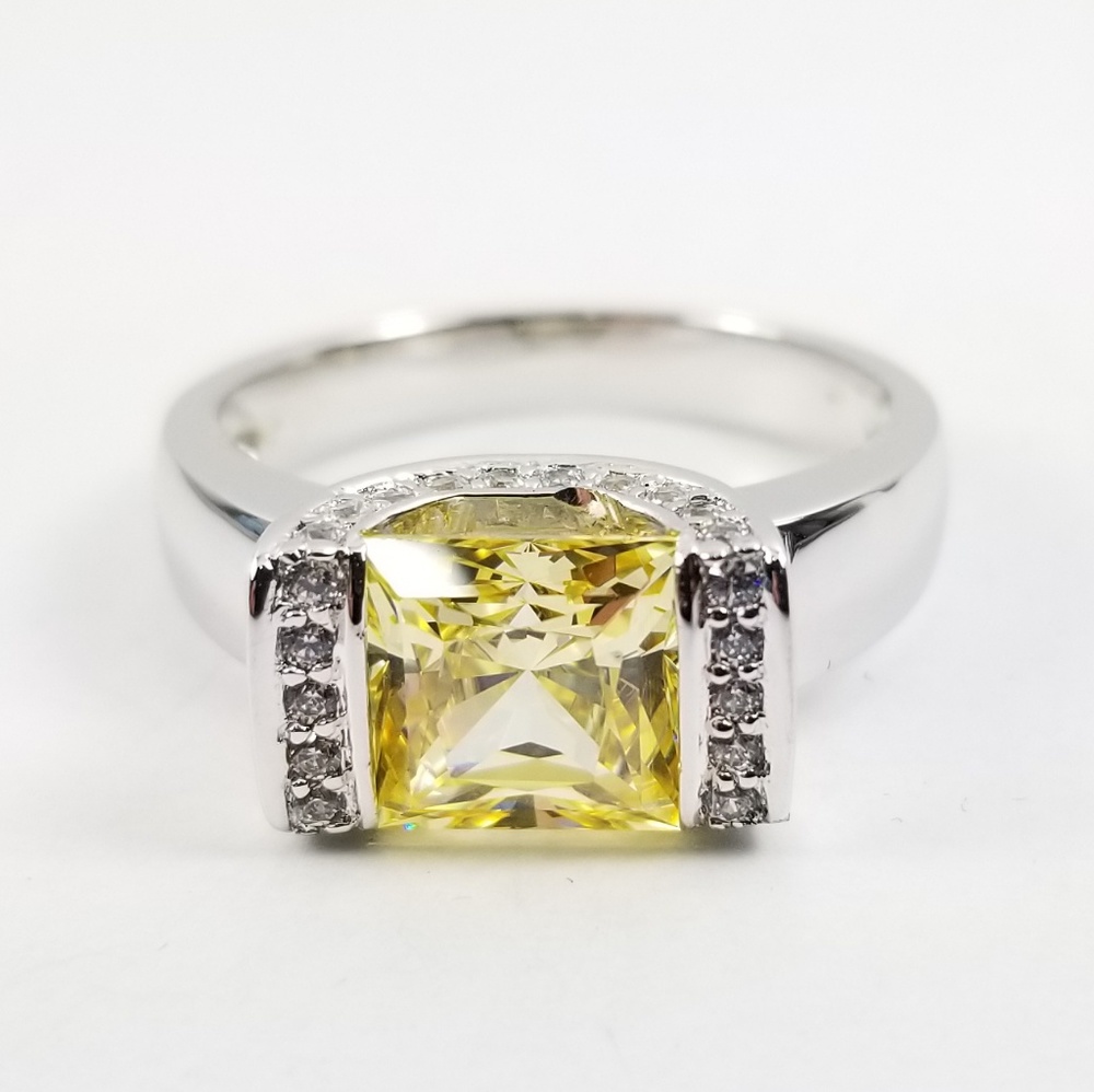 Diamonique Tension Set Canary Platinum & Sterling